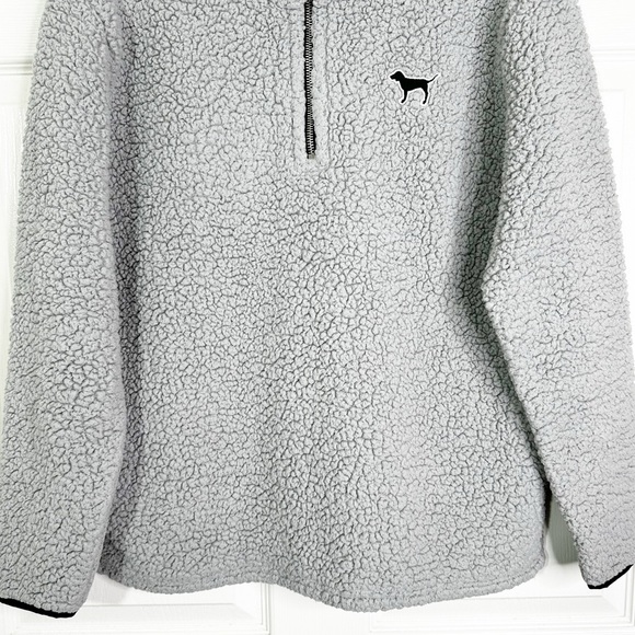 PINK VS Quarter Zip Teddy Sherpa Boyfriend Pullover Sweatshirt Grey Women’s S - Picture 4 of 11
